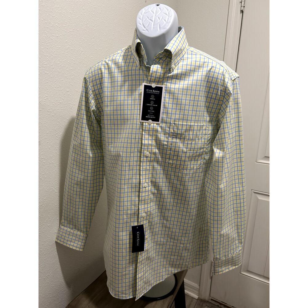 Club Room Mens Regular Fit Shirt Stretch Plaid Button Up Neck 14.5 Sleeve 32/33